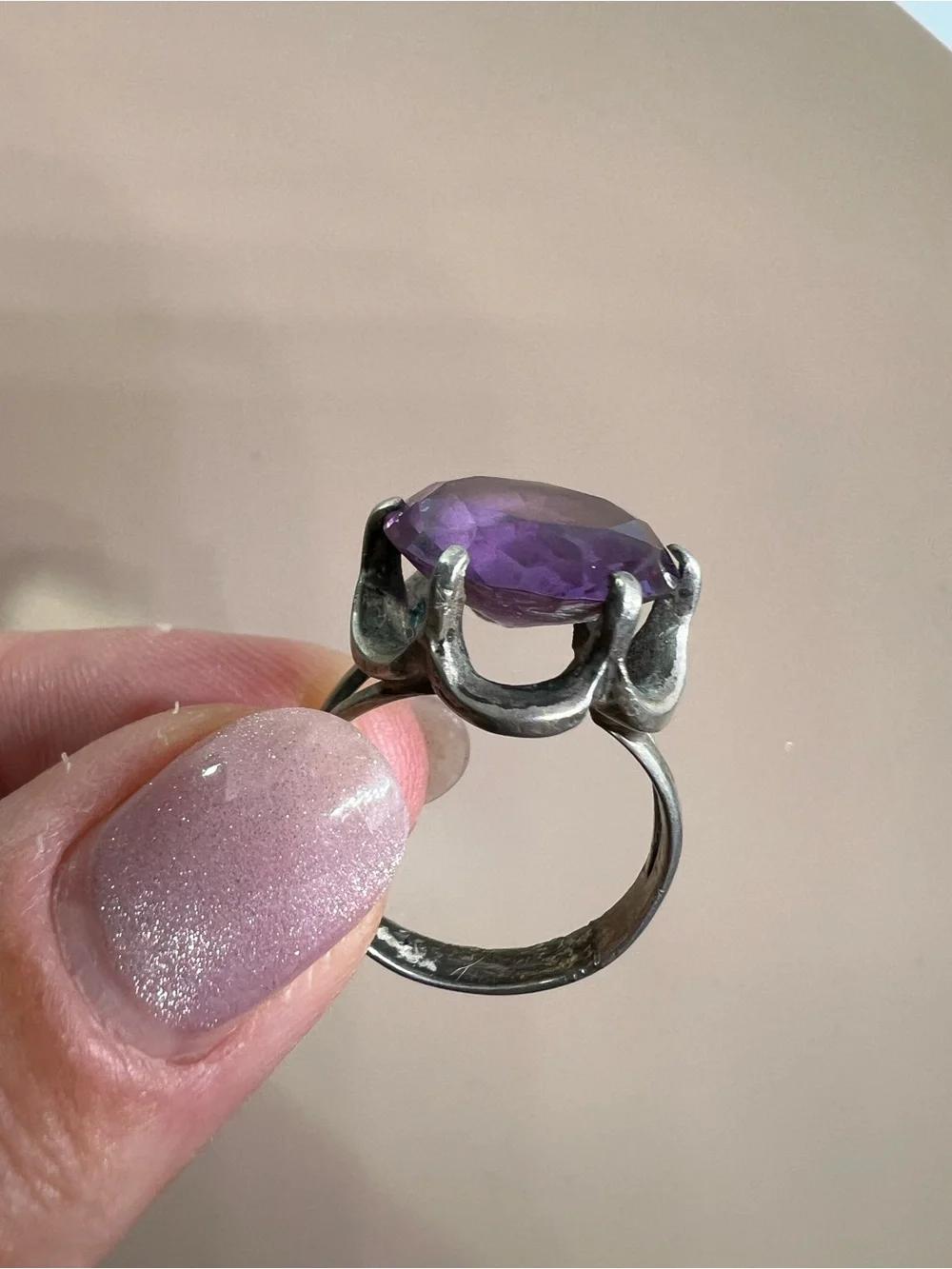 Purple Oval Amethyst Sterling Silver Cocktail Ring